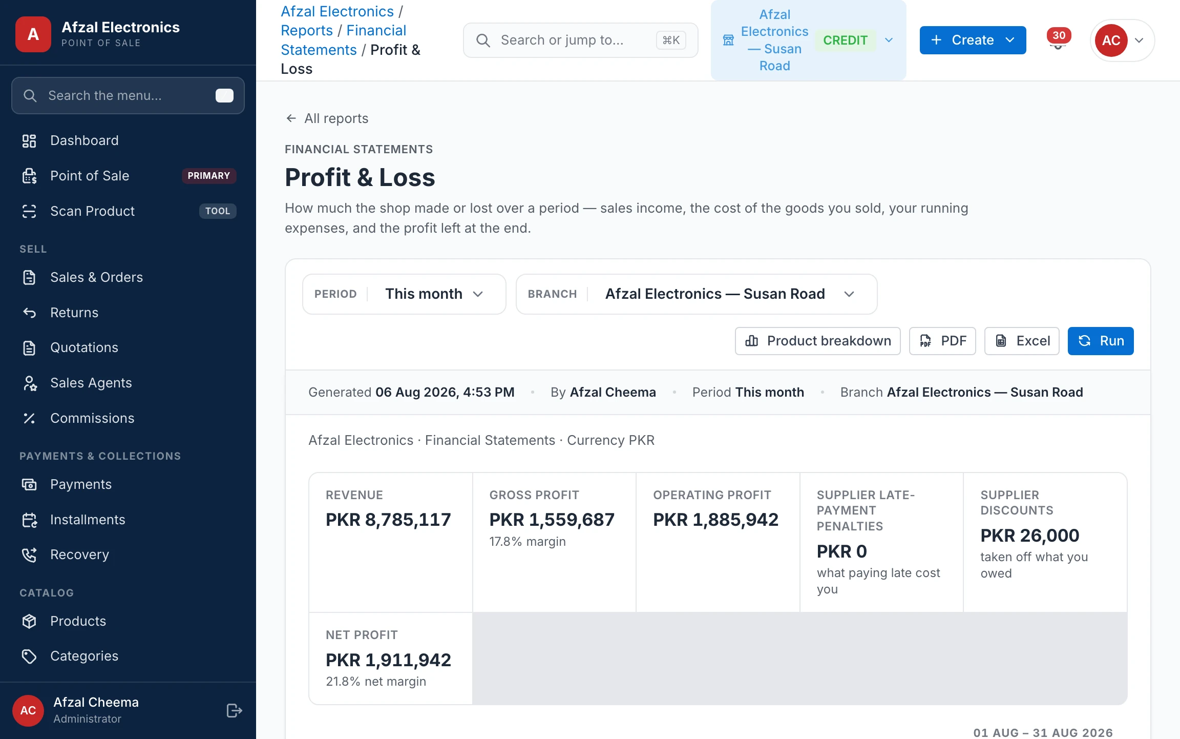 Profit & Loss report